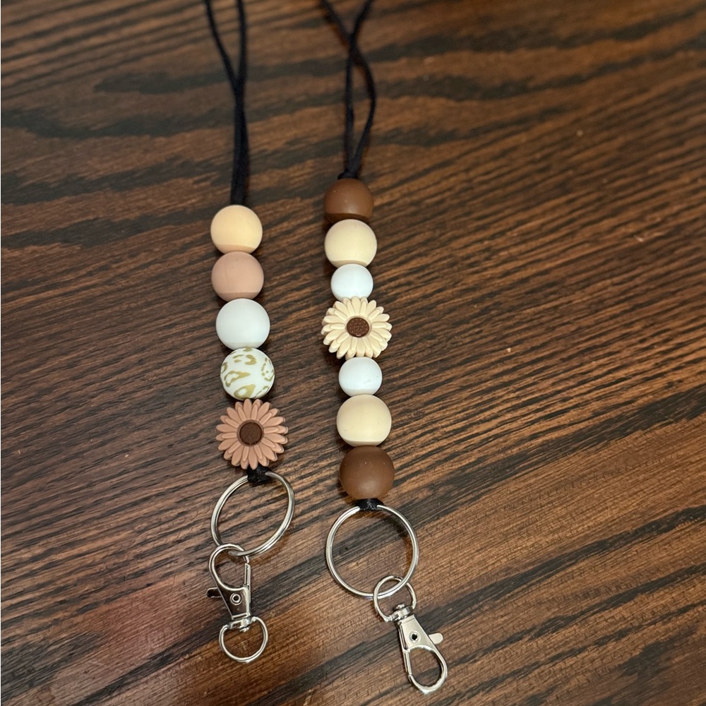 Beaded Keychain Lanyards with Flower Accents